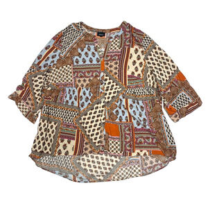 Jones New York Shirt Womens 2X Orange Pink Floral Paisley Tunic Top Casual